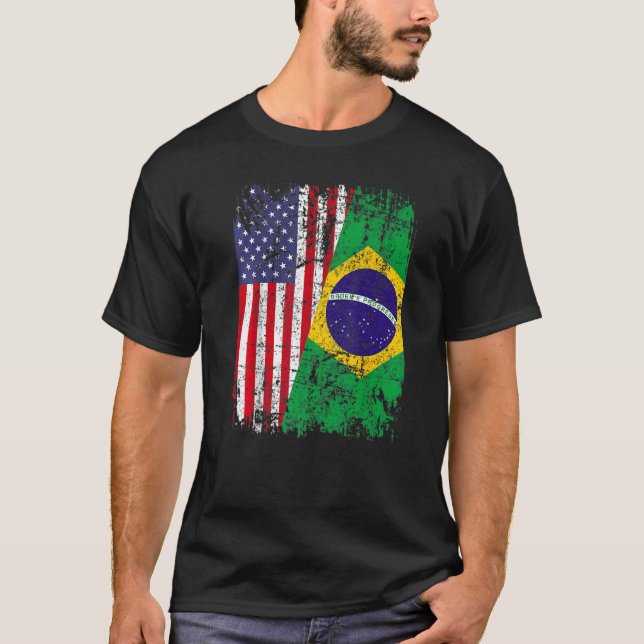 BRAZILIAN ROOTS Halamerikanska Flagga BRAZIL T Shirt (Framsida)