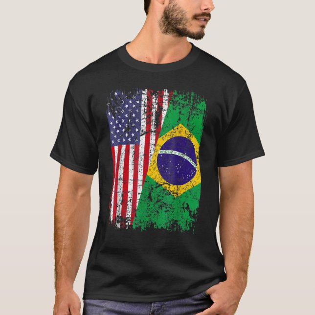 BRAZILIAN ROOTS Halamerikanska Flagga BRAZIL T Shirt (Framsida)