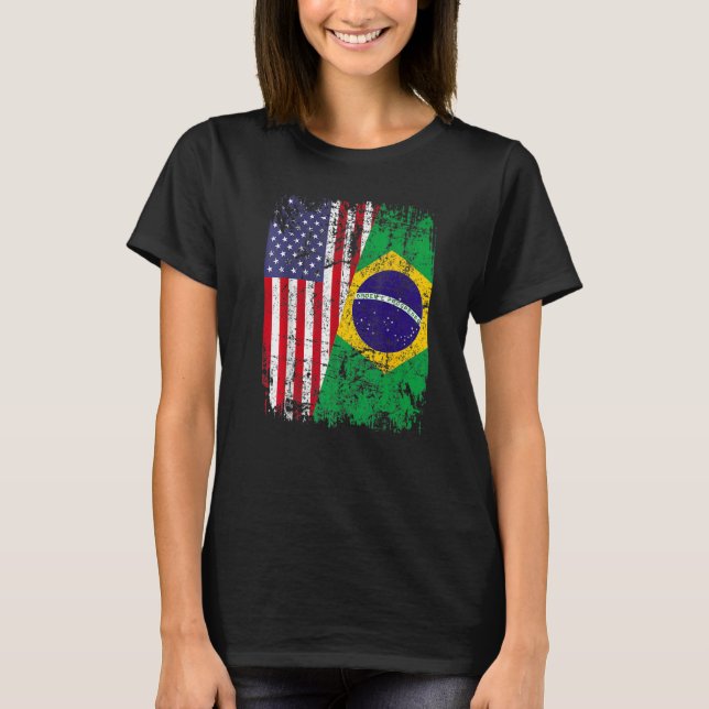 BRAZILIAN ROOTS Halamerikanska Flagga BRAZIL T Shirt (Framsida)