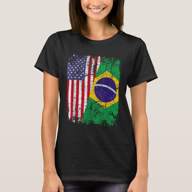 BRAZILIAN ROOTS Halamerikanska Flagga BRAZIL T Shirt (Framsida)