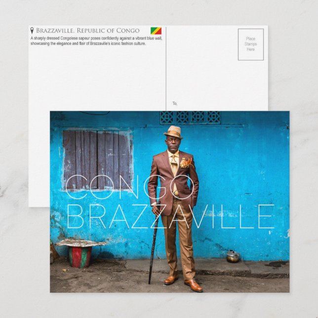 Brazzaville, Republiken Kongo Resebrevkort Vykort (Fram/baksida)