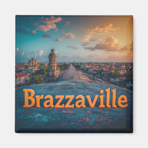 Brazzaville stads siluett vid solnedgång med histo magnet