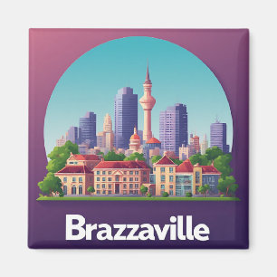 Brazzaville stadsbild med historisk katedral magnet