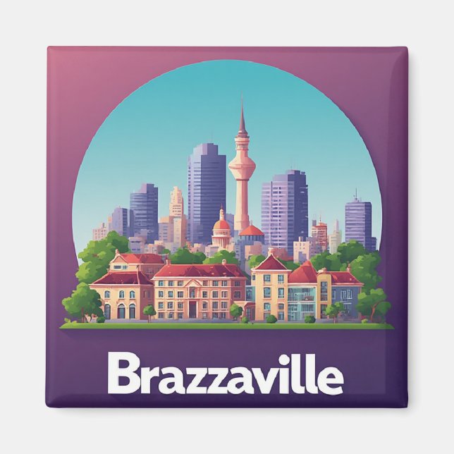 Brazzaville stadsbild med historisk katedral magnet (Framsidan)