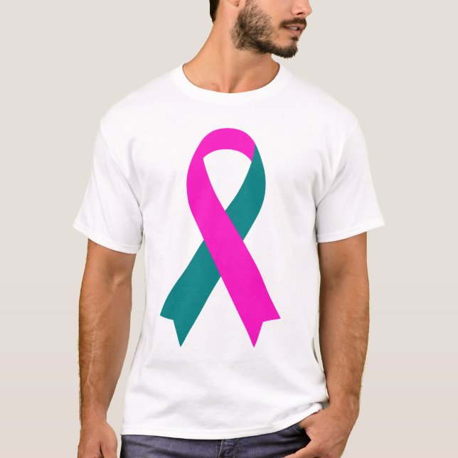 BRCA 1 & 2 Rosa & Teal Awareness Ribbon T Shirt (Framsida)