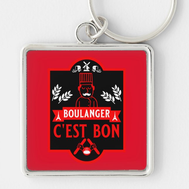 Bread Baker Fyrkantig Silverfärgad Nyckelring (Framsidan)