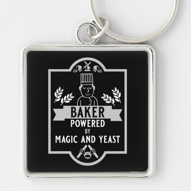 Bread Baker Fyrkantig Silverfärgad Nyckelring (Framsidan)