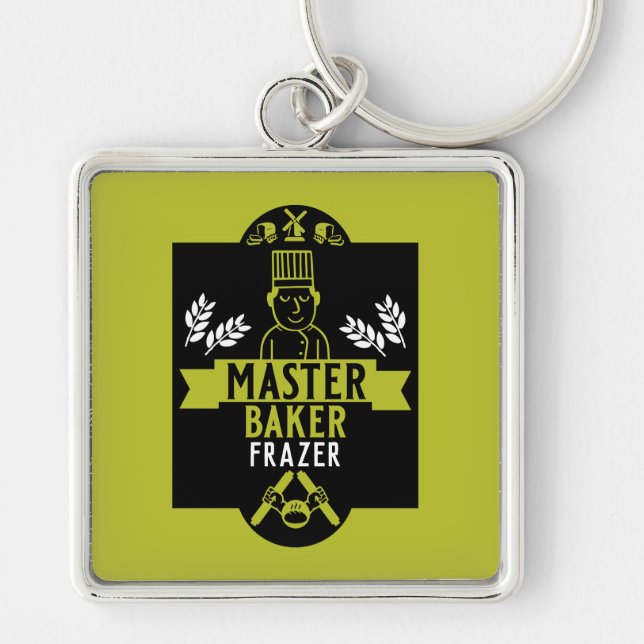 Bread Baker Fyrkantig Silverfärgad Nyckelring (Framsidan)
