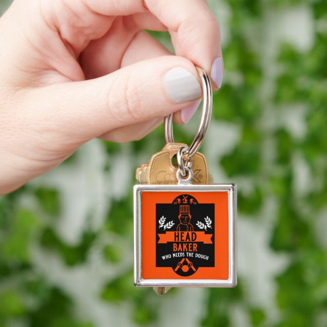 Bread Baker Fyrkantig Silverfärgad Nyckelring (Hand)