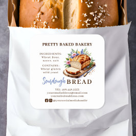 Bread Bakery Watercolor Ingredients & Allergens Fyrkantigt Klistermärke