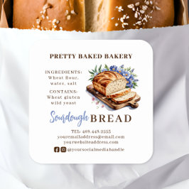 Bread Bakery Watercolor Ingredients & Allergens Fyrkantigt Klistermärke