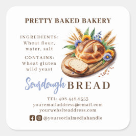 Bread Bakery Watercolor Ingredients & Allergens Fyrkantigt Klistermärke