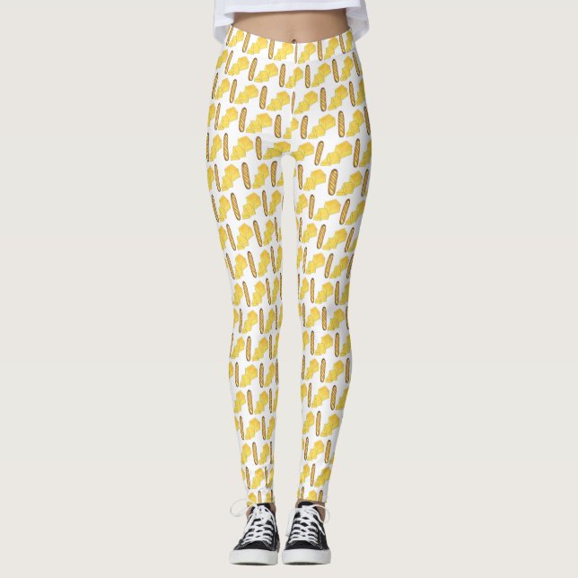 Bread Butter Baguette Fransk Bakery Loaf Foodie Leggings (Framsida)