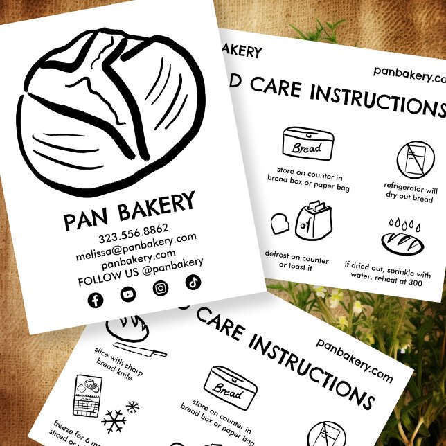BREAD Care Card Instruktioner Sourdough Bageri Kor Tack Kort (BREAD Care Card Instructions Sourdough Bakery Card Hand-drawn Illustrations
)