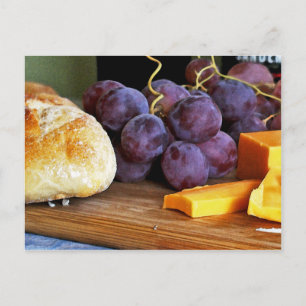 Bread Grapes Cheddar Cheese still Life Vykort