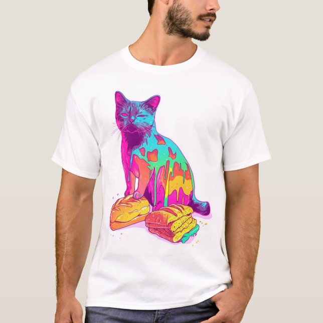 Bread Meowphosis – Glitchy Funny Cat Meme T Shirt (Framsida)