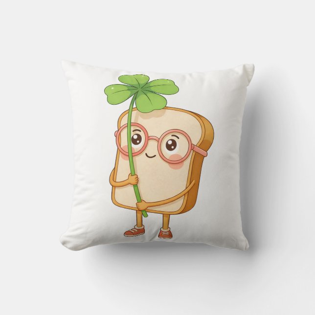 Bread Tony Lucky Clover – Cute Bread-Throw Pillow Kudde (Framsida)