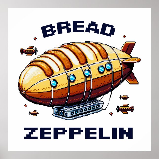 Bread Zeppelin - Pixel Art Airship Retro Design Poster (Framsidan)