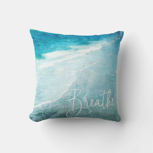 Breaj Yoga Quote Retro Beach Teal Ocean Kudde (Framsida)