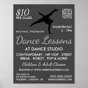 Break Dancer Silhouette, Dance Lesson Advertising Poster