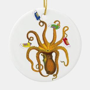 Break dansande Octopus, Squid Art, 80s Retro, Male Julgransprydnad Keramik