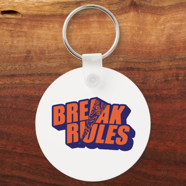 "Break The Rules" Bold Orange Typography Nyckelring (Framsida)