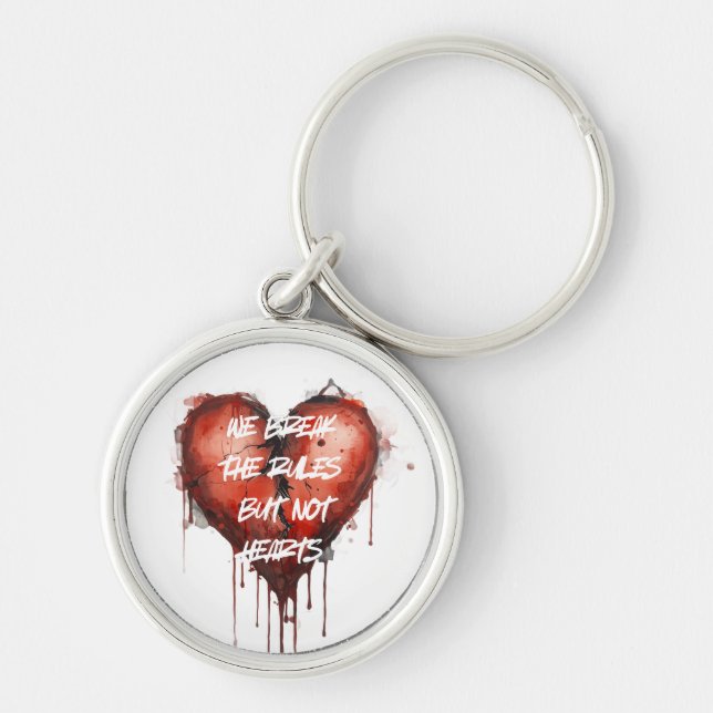 Break the rules rund silverfärgad nyckelring (Framsidan)