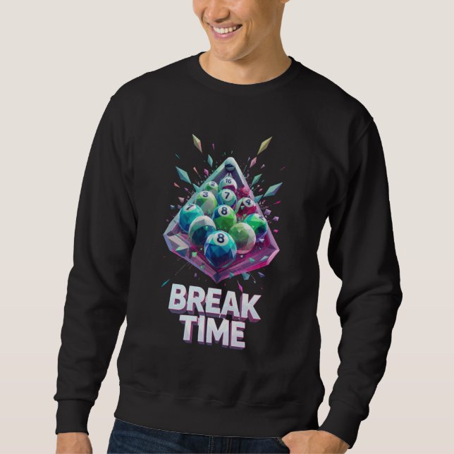 "Break Time" Färgglad geometrisk kristallbiljard P Lång Ärmad Tröja (Framsida)