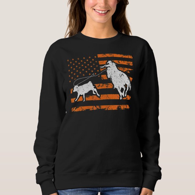 Breakaway Roping Cowgirl American Flagga Rodeo Cal T Shirt (Framsida)