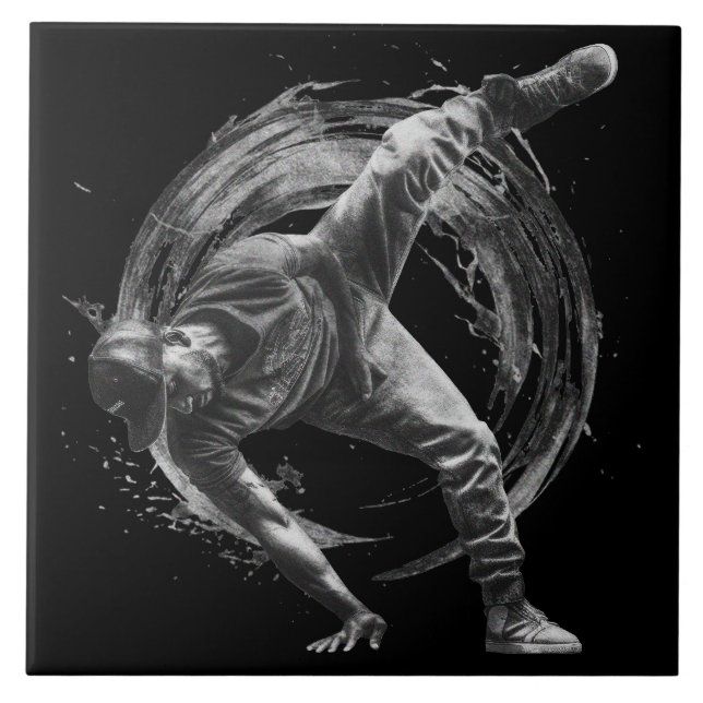 Breakdance Urban Stil Monochrome Rörelse Art Kakelplatta (Framsidan)