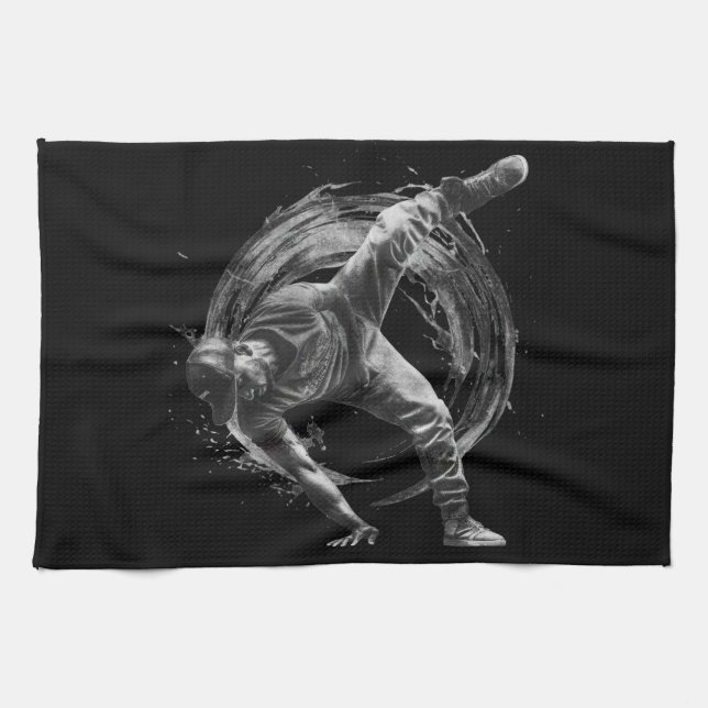 Breakdance Urban Stil Monochrome Rörelse Art Kökshandduk (Horisontell)