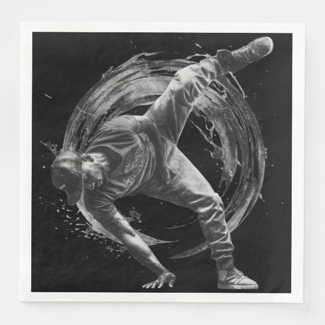 Breakdance Urban Stil Monochrome Rörelse Art Pappersservett (Framsida)