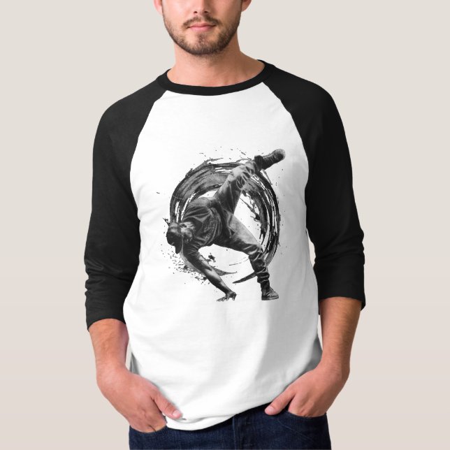 Breakdance Urban Stil Monochrome Rörelse Art T Shirt (Framsida)