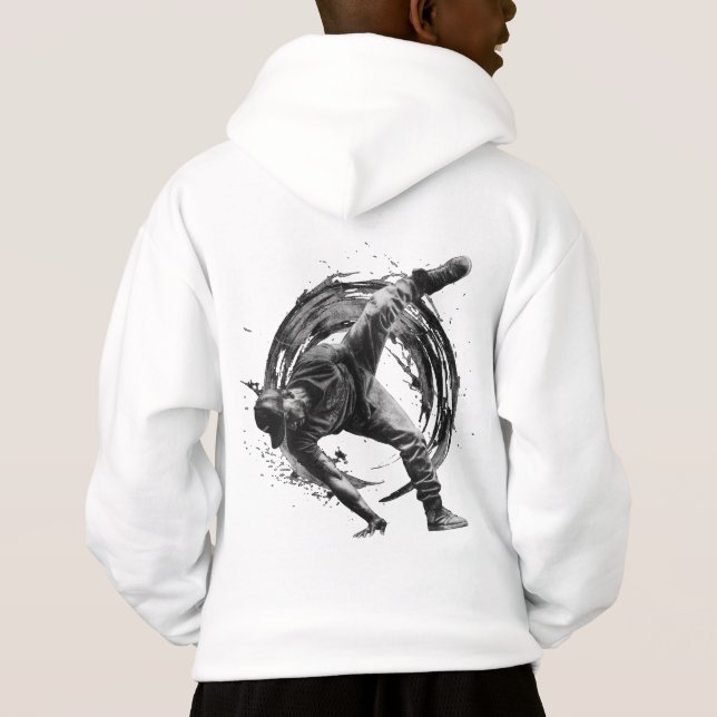 Breakdancer in action, i bläck splatter stil t shirt (Baksida)