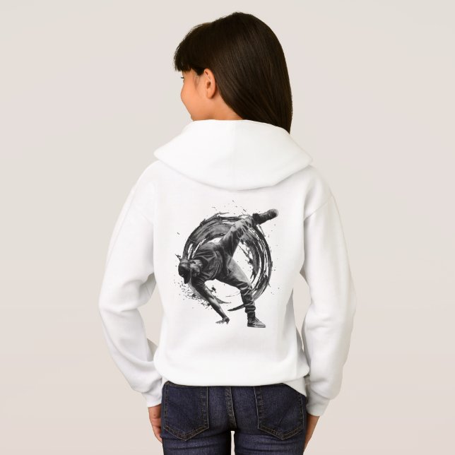 Breakdancer in action, i bläck splatter stil t shirt (Hel baksida)