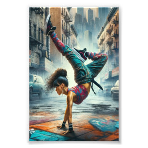 Breakdancer Women in action New York silhouette Fototryck