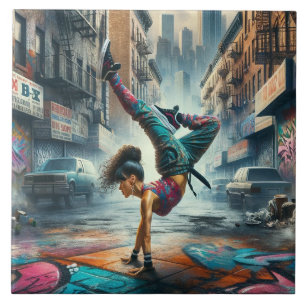 Breakdancer Women in action New York silhouette Kakelplatta