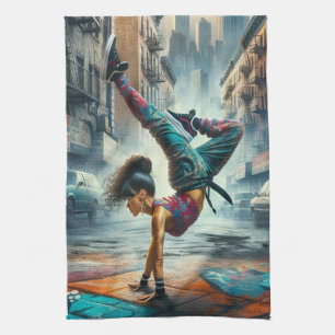 Breakdancer Women in action New York silhouette Kökshandduk
