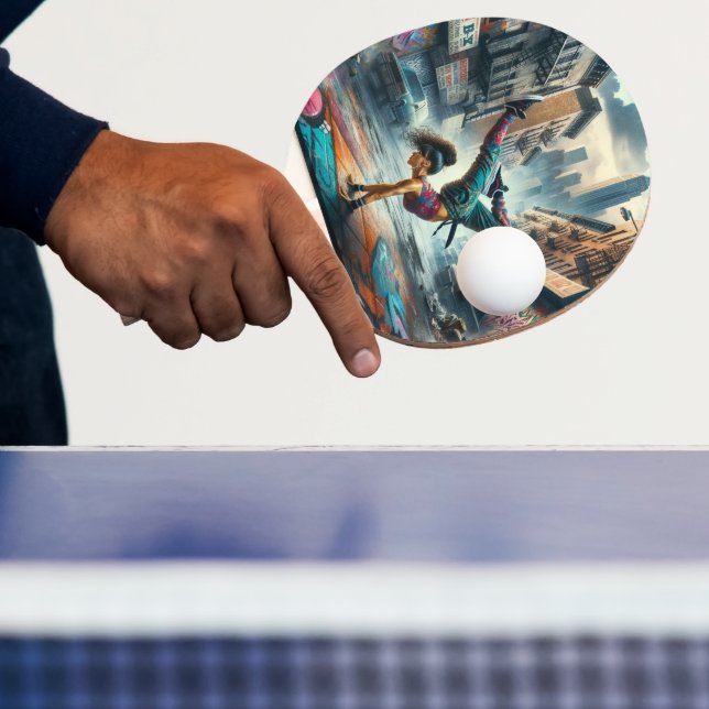 Breakdancer Women in action New York silhouette Pingisracket (Insitu)