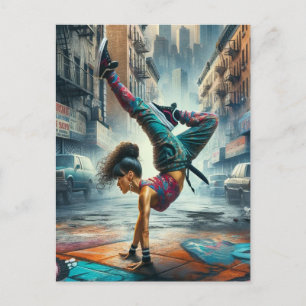 Breakdancer Women in action New York silhouette Vykort