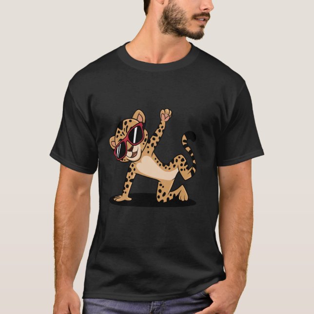 Breakdancing Tecknad Gepard Med Solglasögon Vild K T Shirt (Framsida)