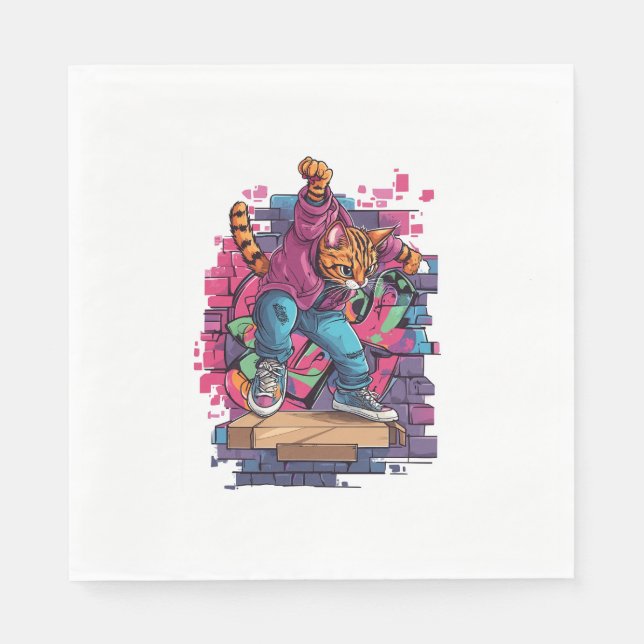 Breakdans Meow - Urban Graffiti Cat Dance Pappersservett (Framsidan)