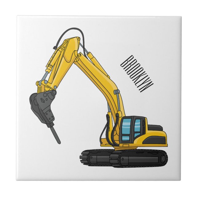 Breaker excavator cartoon illustration kakelplatta (Framsidan)