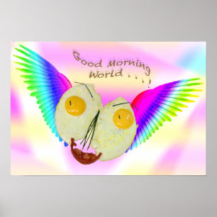 BREAKFAST ÄGG ANSIKTE FLYGNING MED RAINBOW FÄRG POSTER
