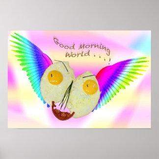 BREAKFAST ÄGG ANSIKTE FLYGNING MED RAINBOW FÄRG POSTER