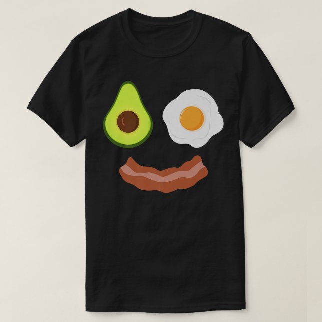 Breakfast Ansikte Avocado Fried Egg Bacon Flin T Shirt (Design framsida)