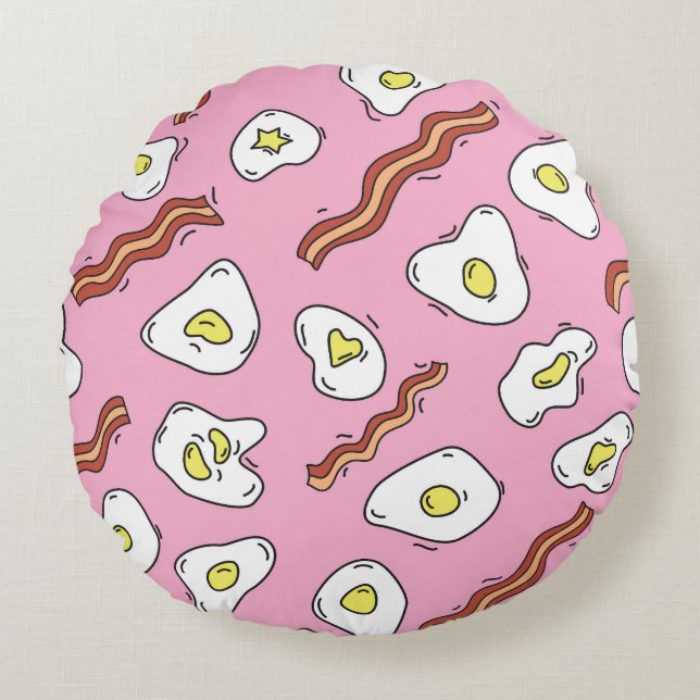 Breakfast Bonanza: Tecknad Delight Rund Kudde (Framsidan)