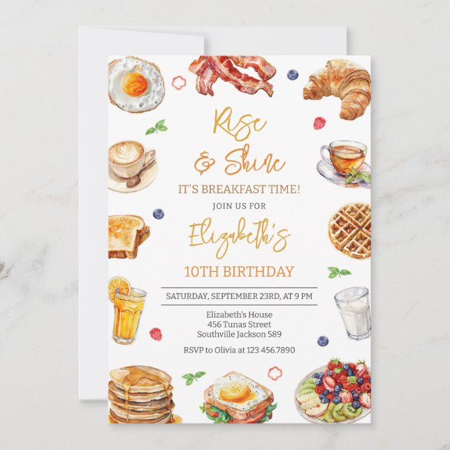 Breakfast Brunch Birthday Invitation Inbjudningar (Framsida)