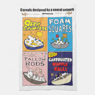 Breakfast cereals by AI Weirdness - Kitchen Towels Kökshandduk