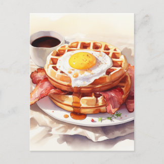 Breakfast Egg Waffle Bacon Coffee Food Foodie Helg Vykort